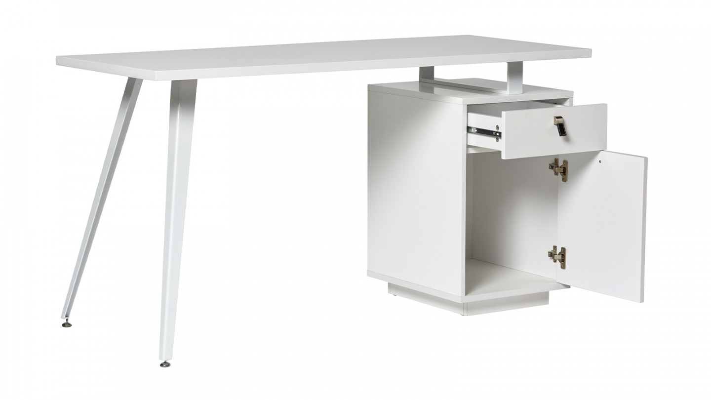 Bureau avec caisson 1 porte 1 tiroir blanc 140 cm- Randy