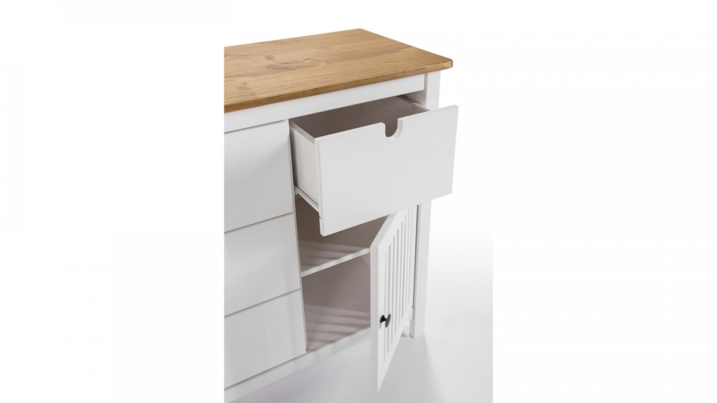 Commode 1 porte 4 tiroirs en pin massif blanc 100 cm - Fabia