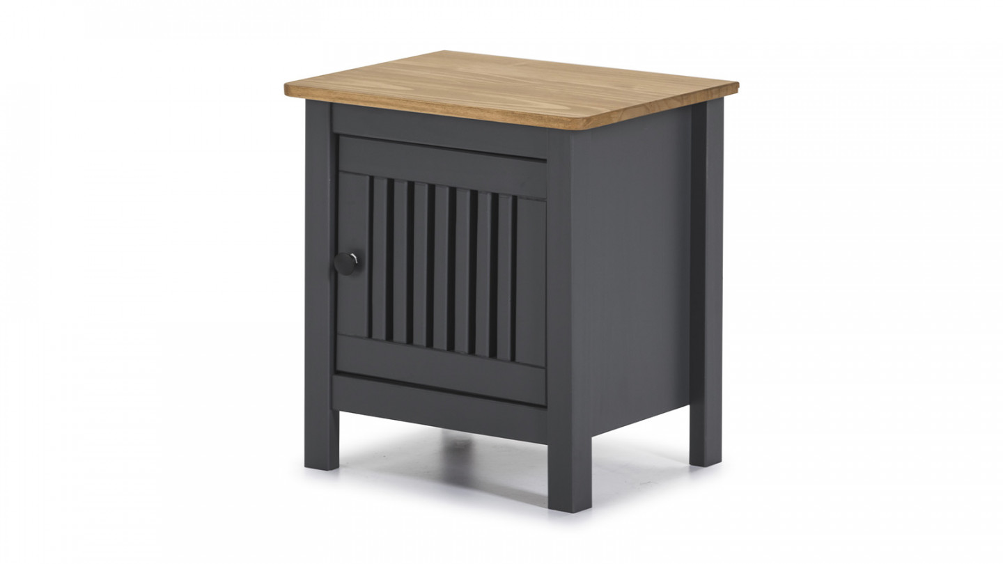 Table de chevet 1 porte en pin massif gris anthracite - Fabia