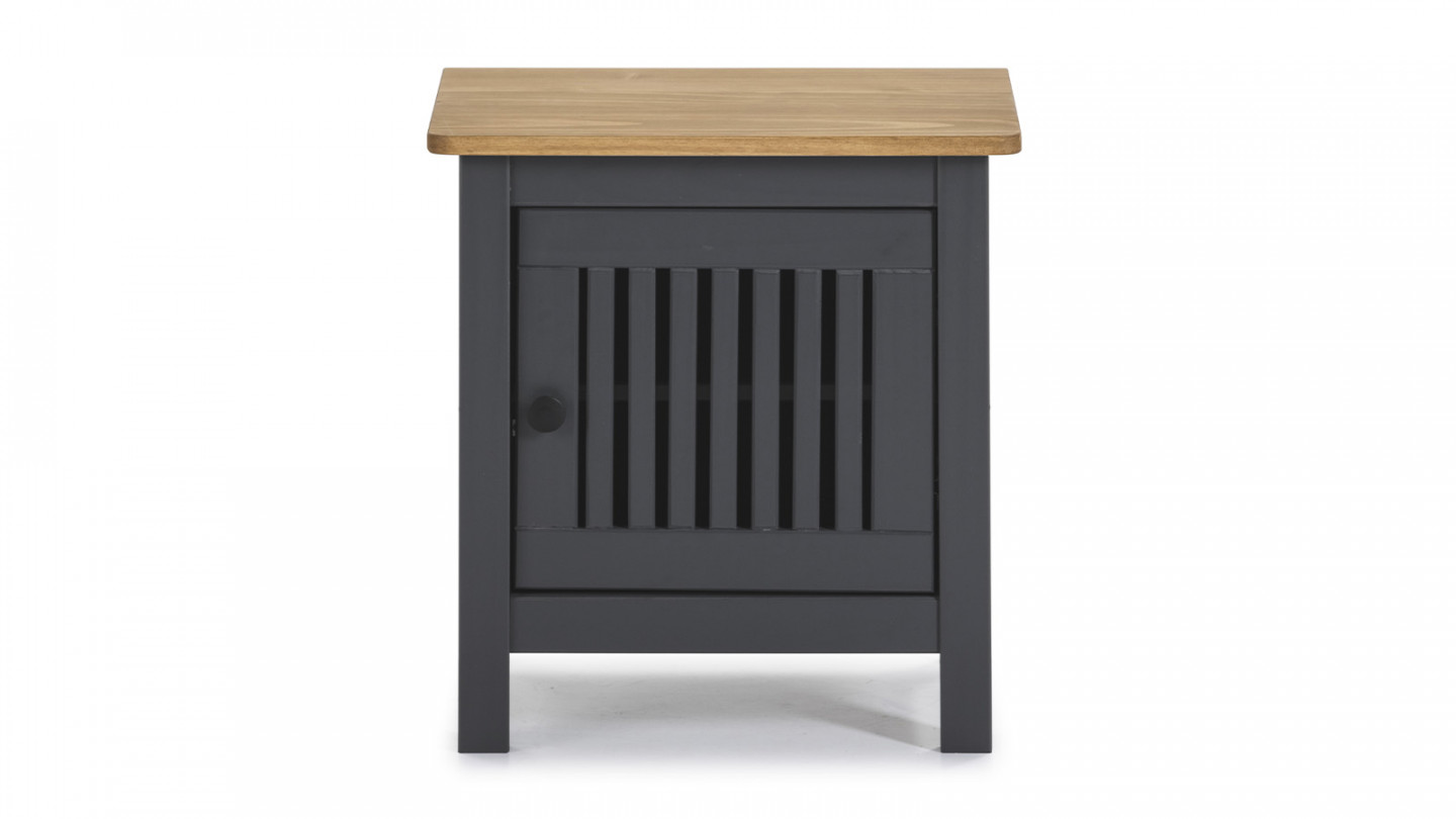 Table de chevet 1 porte en pin massif gris anthracite - Fabia