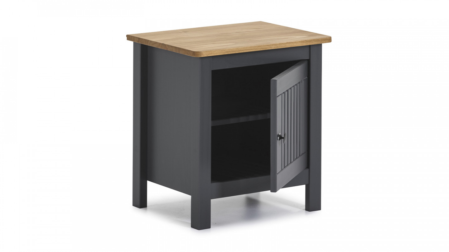 Table de chevet 1 porte en pin massif gris anthracite - Fabia