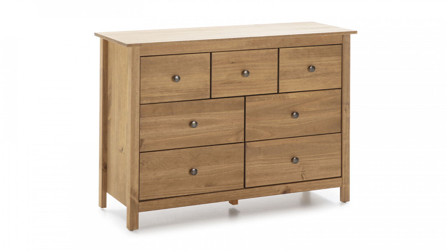 Commode 7 tiroirs en pin massif couleur bois naturel 110 cm - Elton