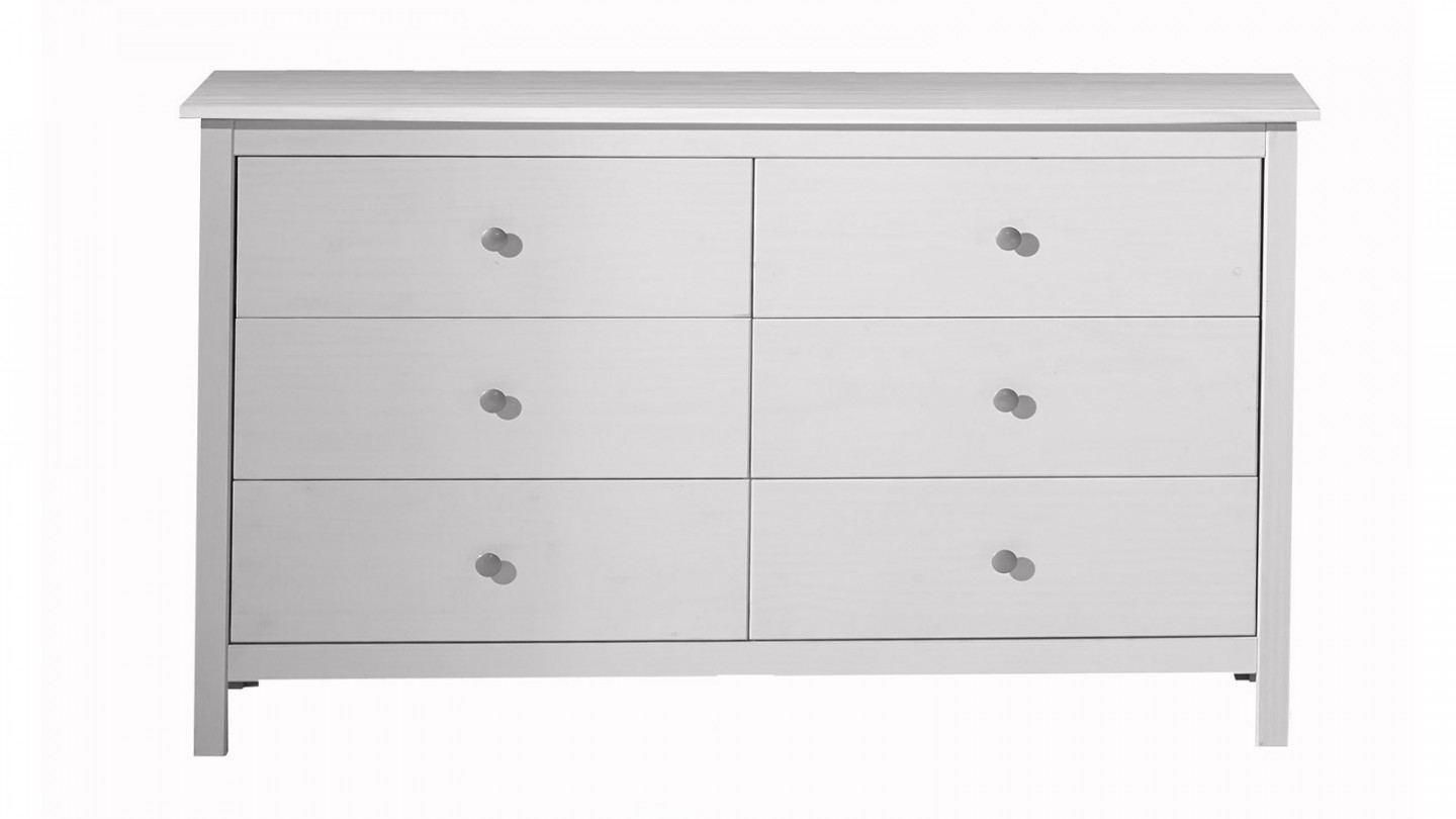 Commode 6 tiroirs en pin massif blanc 130 cm - Elton