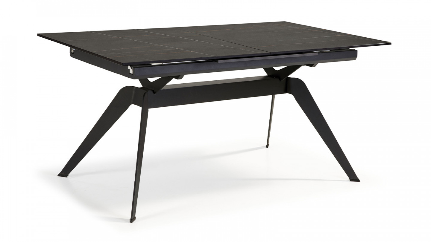 Table à manger rectangulaire extensible en céramique noir / doré 160/220 cm - Lally