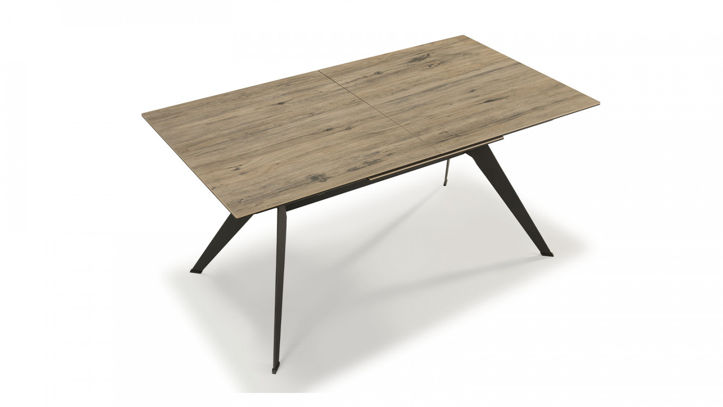 Table à manger rectangulaire extensible en céramique effet bois 160/220 cm - Lally