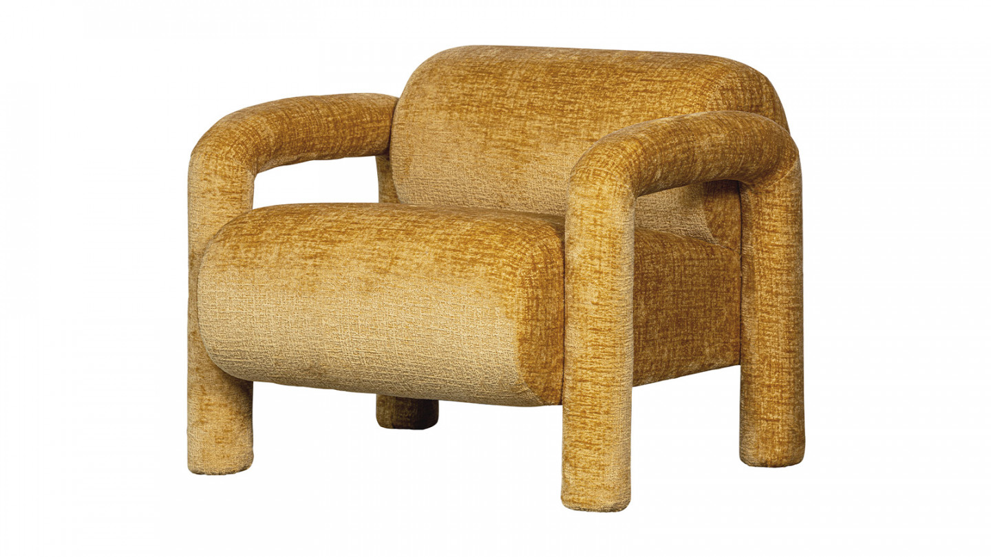 Fauteuil design en tissu chenille jaune - Lenny