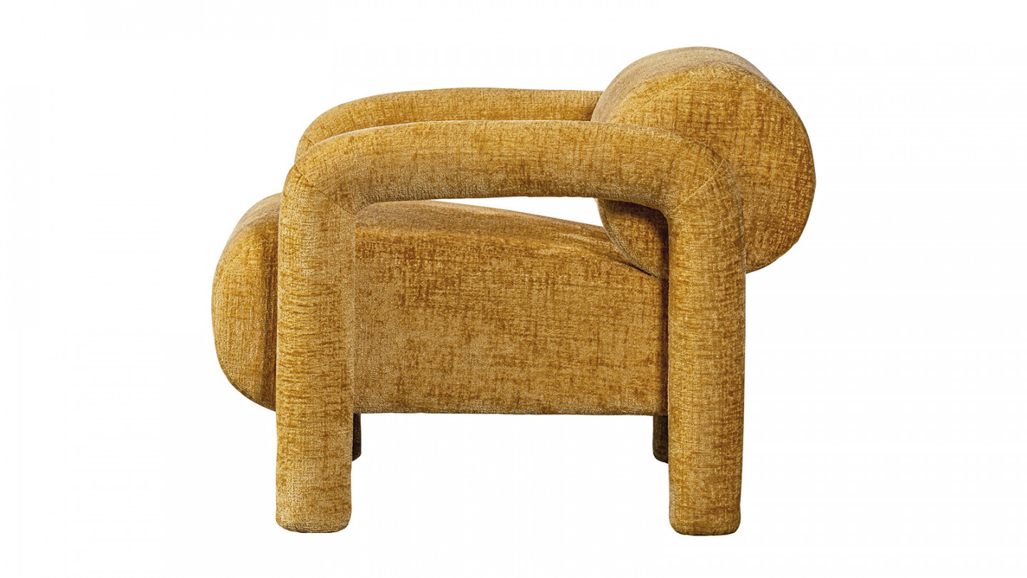 Fauteuil design en tissu chenille jaune - Lenny