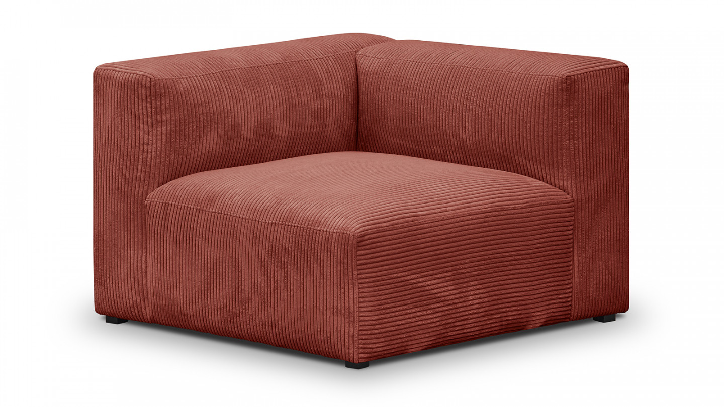 Canapé d'angle à gauche modulable avec méridienne 4 places en velours côtelé rouille - Modulo New Canapé d'angle à gauche modulable avec méridienne 4 places en velours côtelé rouille - Modulo New