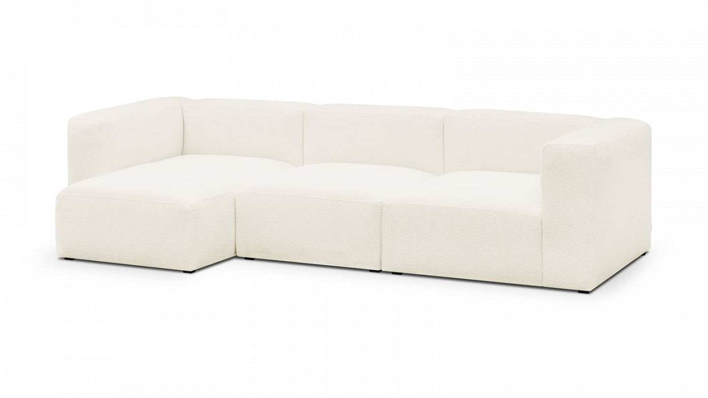 Canapé d'angle à gauche modulable avec méridienne 4 places en tissu bouclette écru - Modulo Canapé d'angle à gauche modulable avec méridienne 4 places en tissu bouclette écru - Modulo
