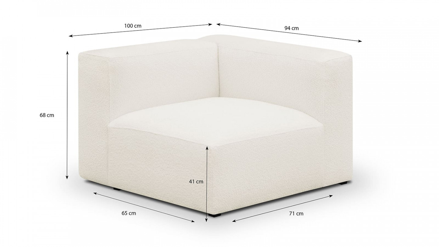 Canapé d'angle à droite modulable avec méridienne 4 places en tissu bouclette écru - Modulo