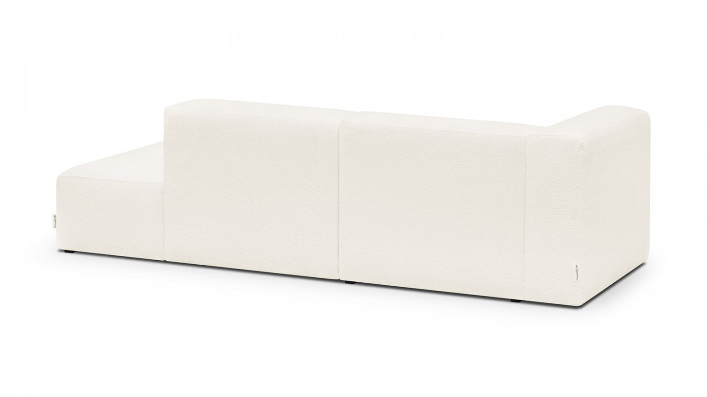 Canapé d'angle à gauche modulable avec méridienne 3/4 places en tissu bouclette écru - Modulo Canapé d'angle à gauche modulable avec méridienne 3/4 places en tissu bouclette écru - Modulo