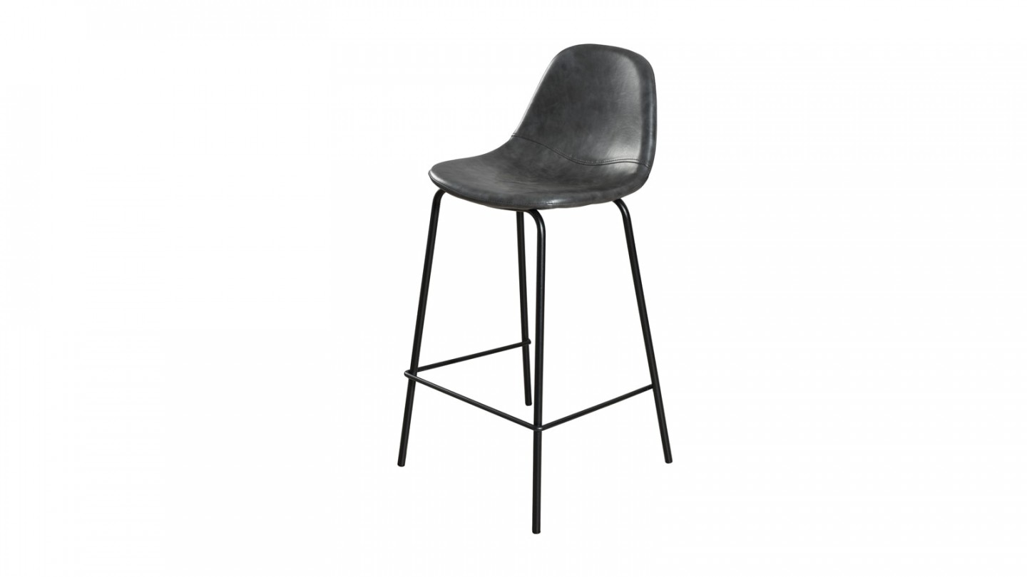 Lot de 2 chaises de bar John en simili cuir noir - Collection Tom