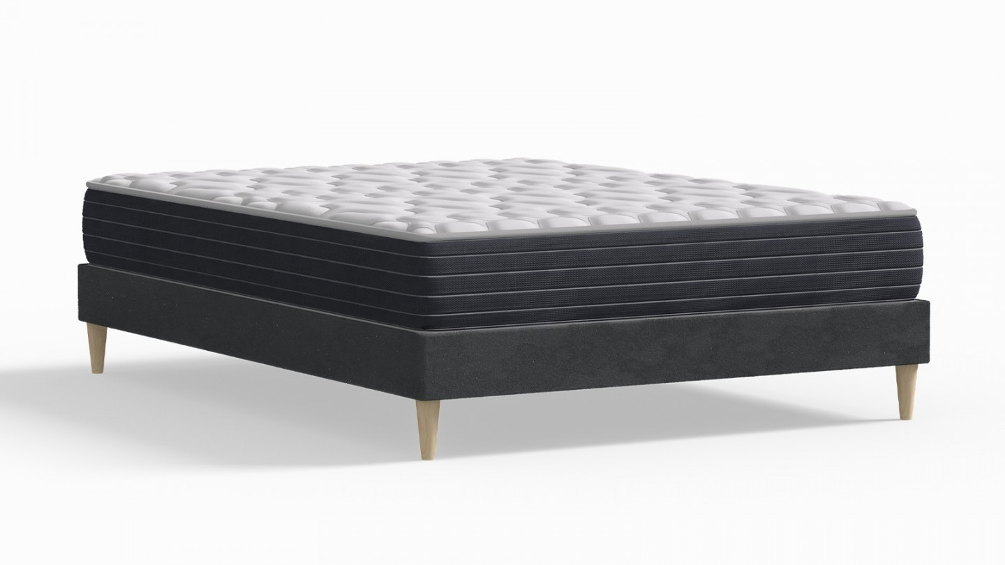 Ensemble lit adulte 160x200 cm en velours gris anthracite Dina + Matelas mémoire de forme Memo HR