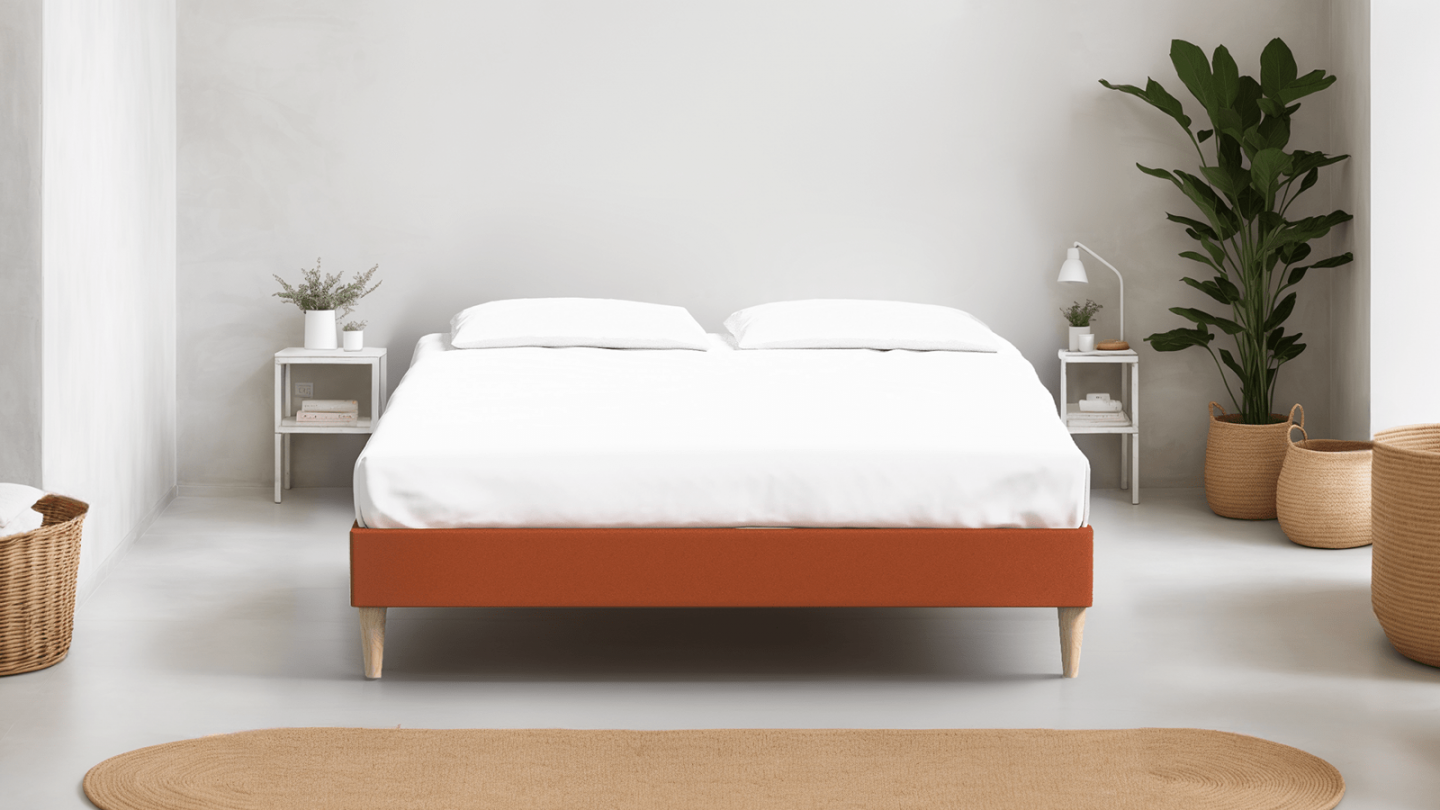 Ensemble lit adulte 140x190 cm en velours rouille Dina + Matelas mémoire de forme Memo HR