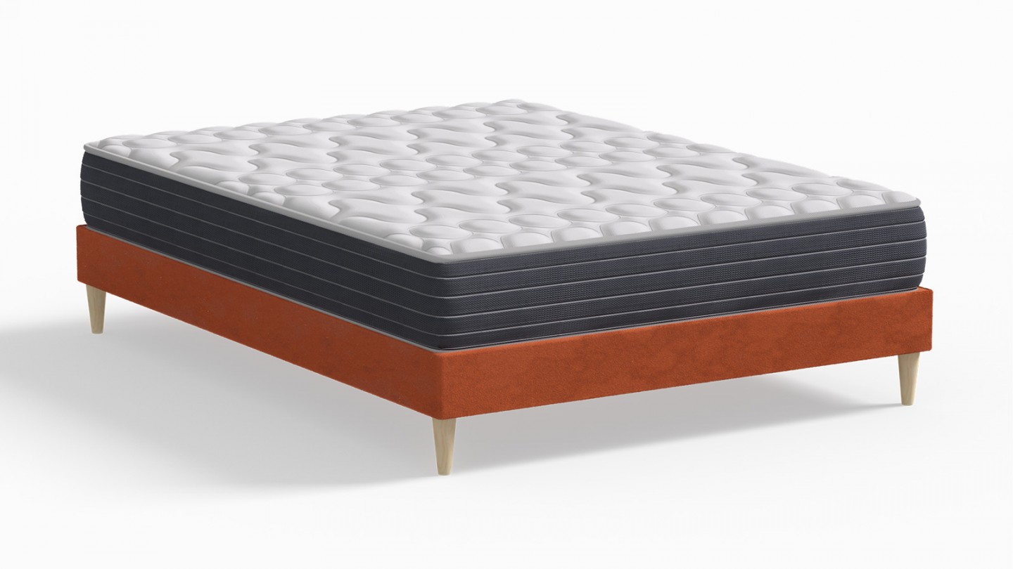 Ensemble lit adulte 160x200 cm en velours rouille Dina + Matelas mémoire de forme Memo HR