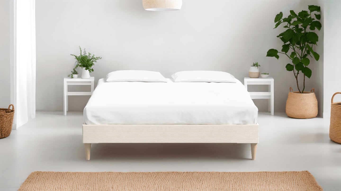 Ensemble lit adulte 180x200 cm en velours côtelé beige Dina + Matelas mémoire de forme Memo HR