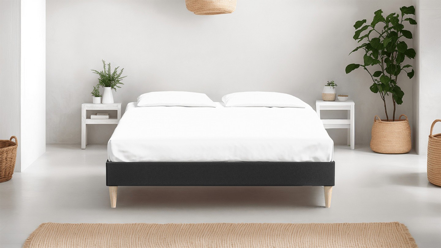 Ensemble lit adulte 140x190 cm en velours gris anthracite Dina + Matelas mémoire de forme Memo HR