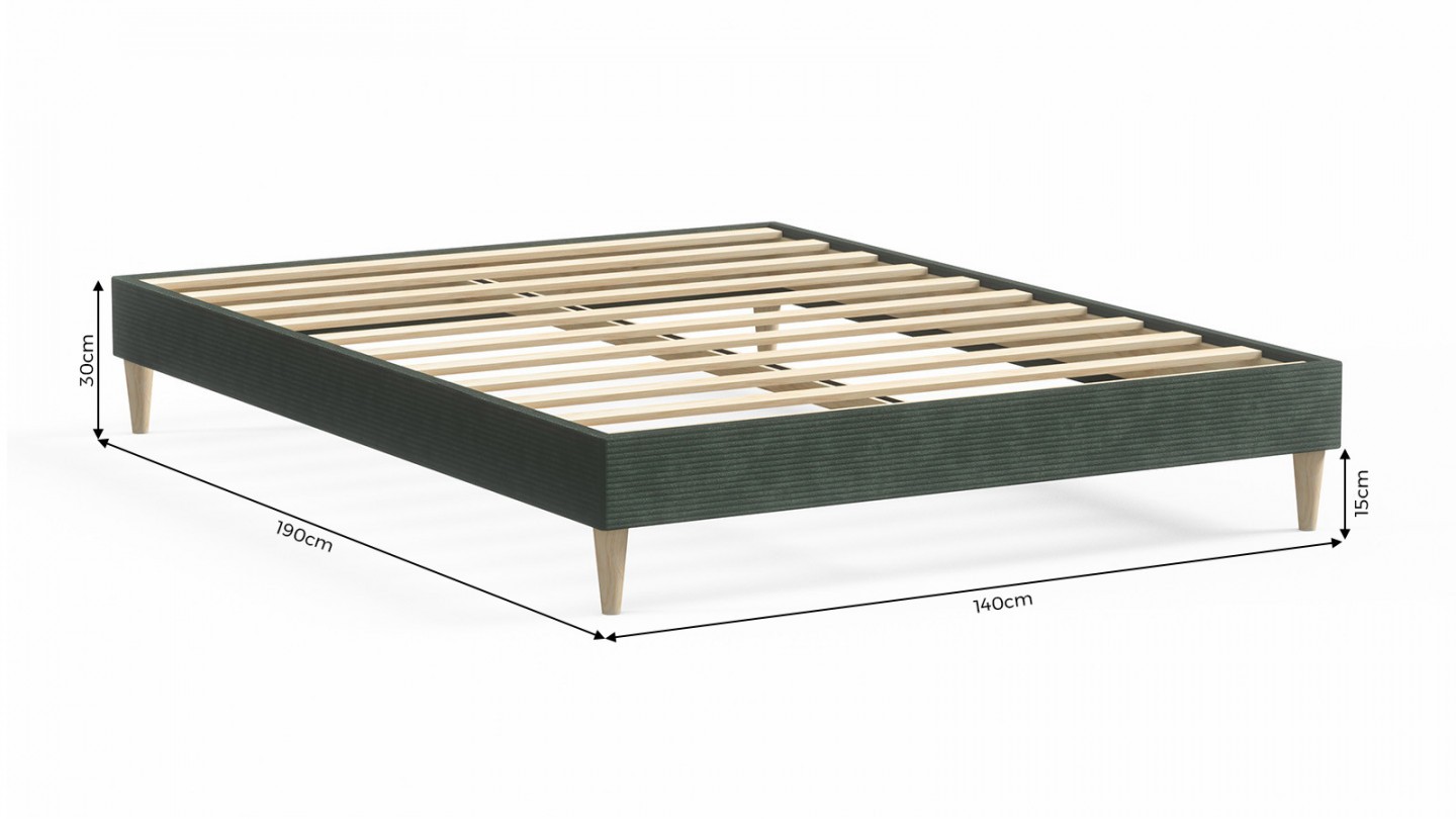 Ensemble lit adulte 140x190 cm en velours côtelé vert Dina + Matelas mémoire de forme Memo HR