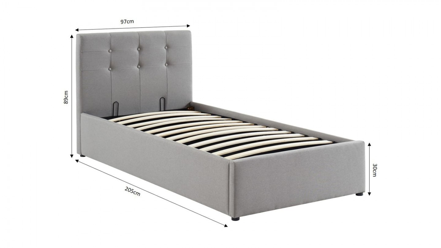 Ensemble matelas mémoire + lit enfant coffre et sommier 90x190cm en tissu gris clair Memo HR avec tête de lit- Collection Tina