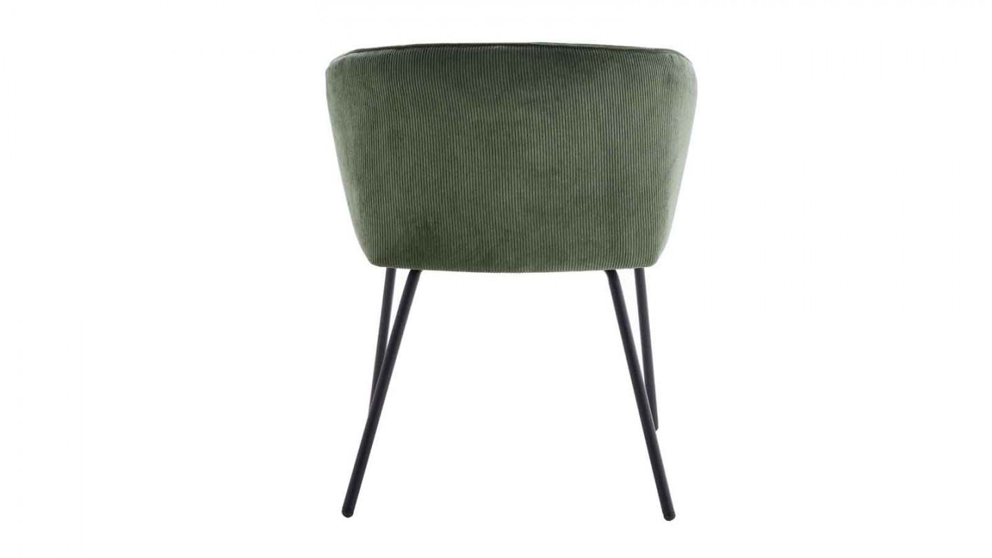 Lot de 2 fauteuils de repas en velours côtelé vert, piètement noir - Swann