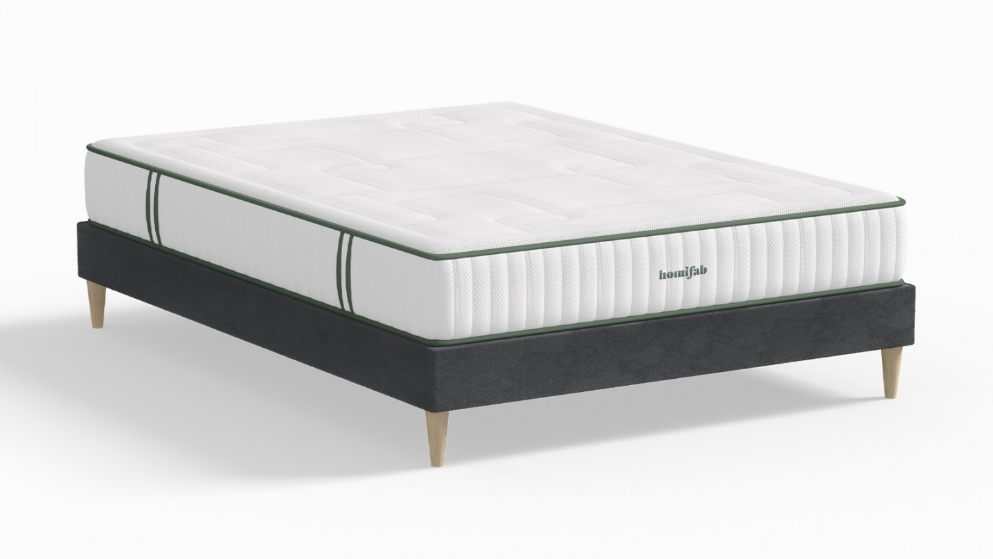 Ensemble lit adulte 180x200 cm en velours gris anthracite Dina + Matelas Latex naturel et ressorts ensachés