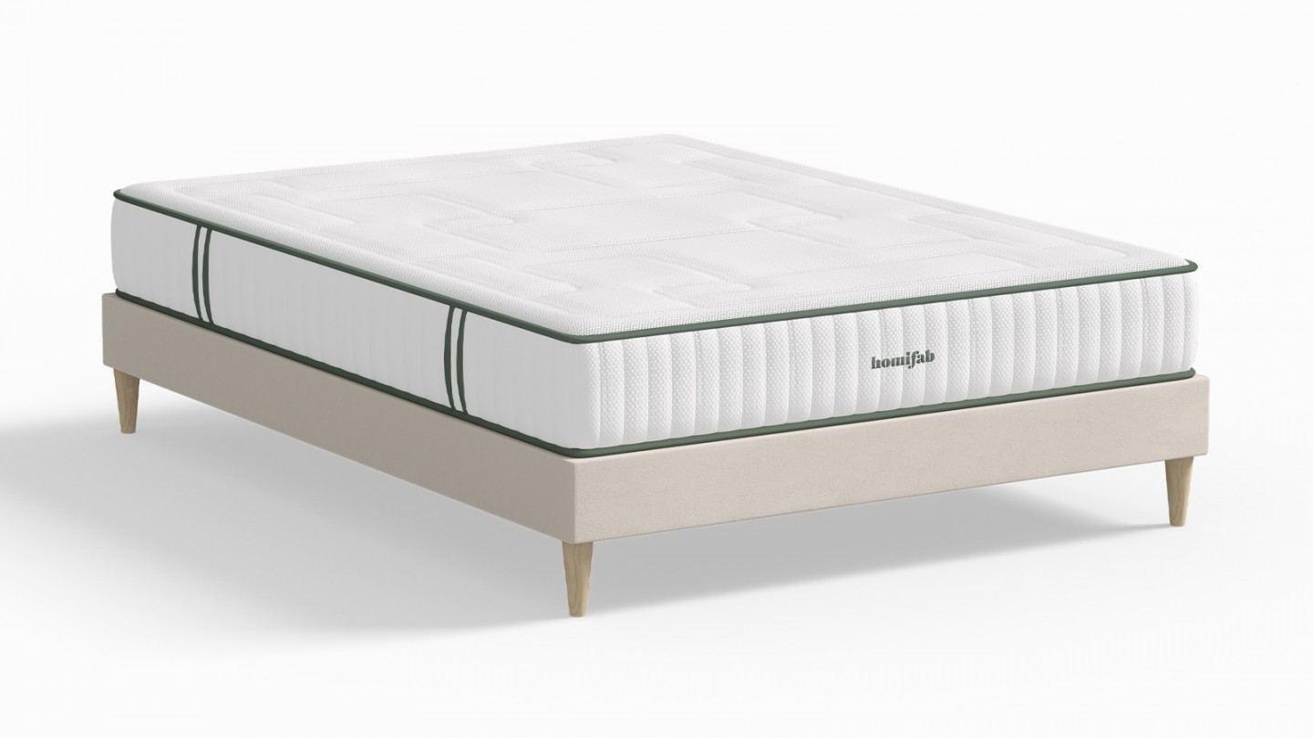 Ensemble lit adulte 180x200 cm en velours beige Dina + Matelas Latex naturel et ressorts ensachés