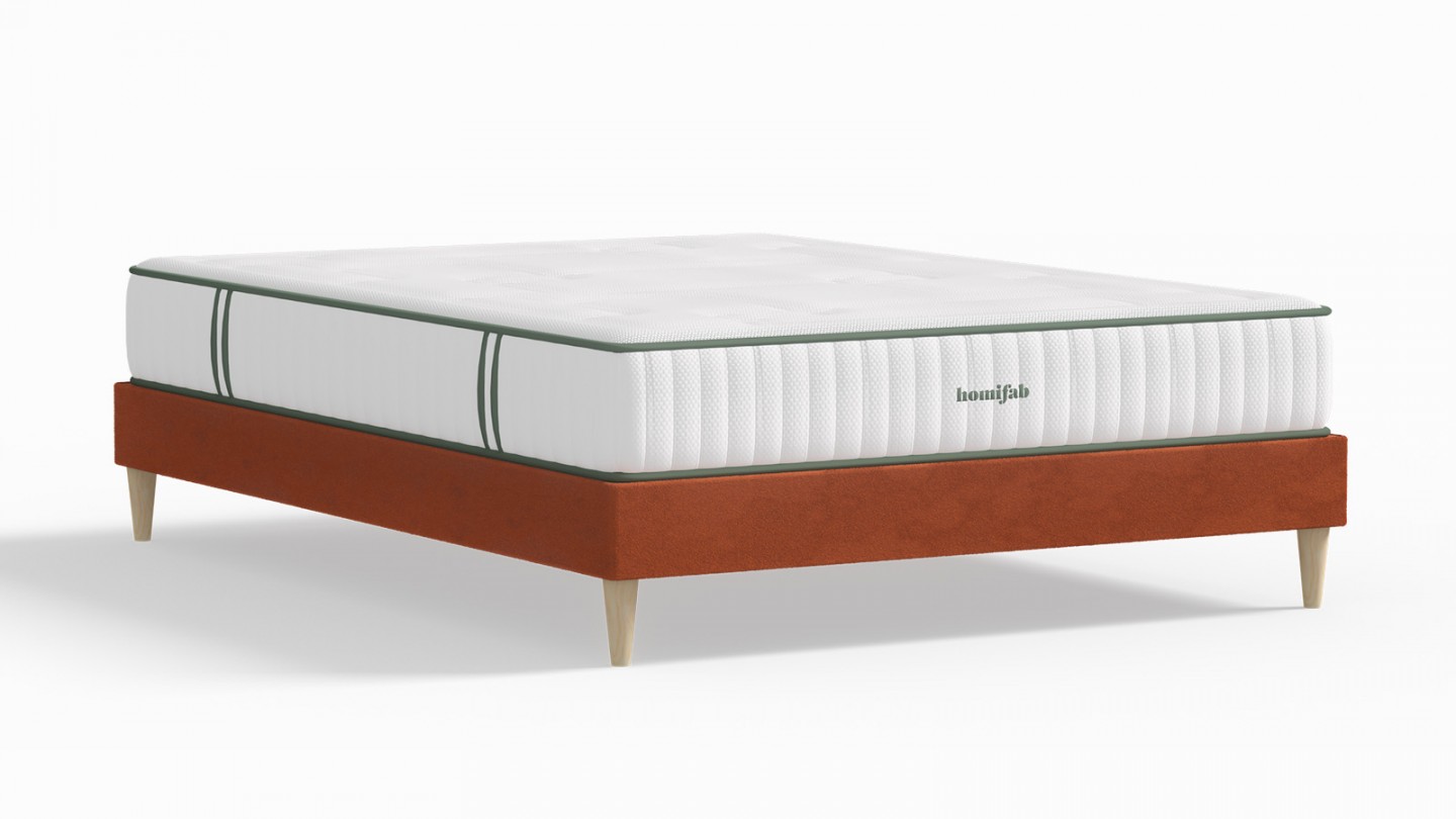 Ensemble lit adulte 140x190 cm en velours rouille Dina + Matelas Latex naturel Latex Luxury