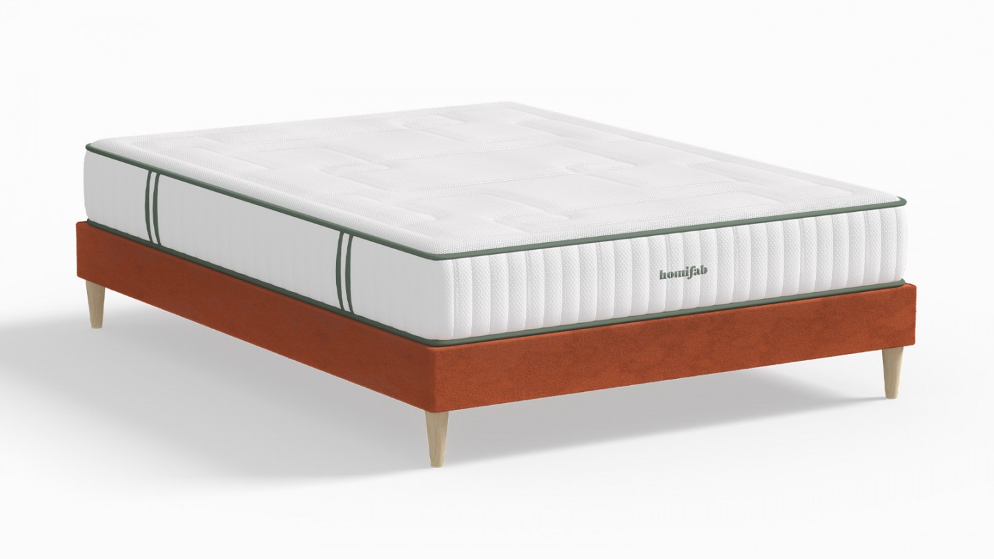 Ensemble lit adulte 160x200 cm en velours rouille Dina + Matelas Latex naturel Latex Luxury