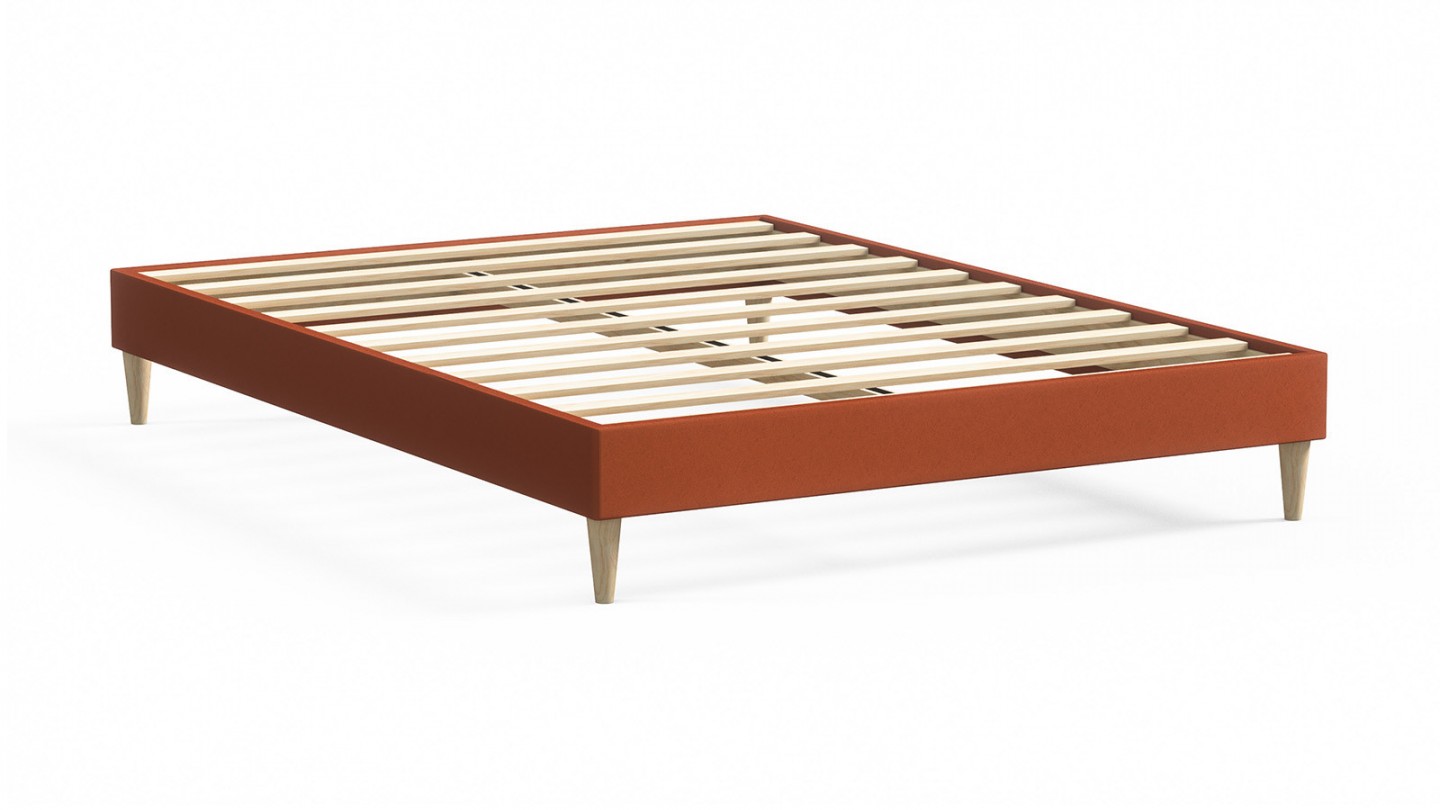 Ensemble lit adulte 160x200 cm en velours rouille Dina + Matelas Latex naturel Latex Luxury