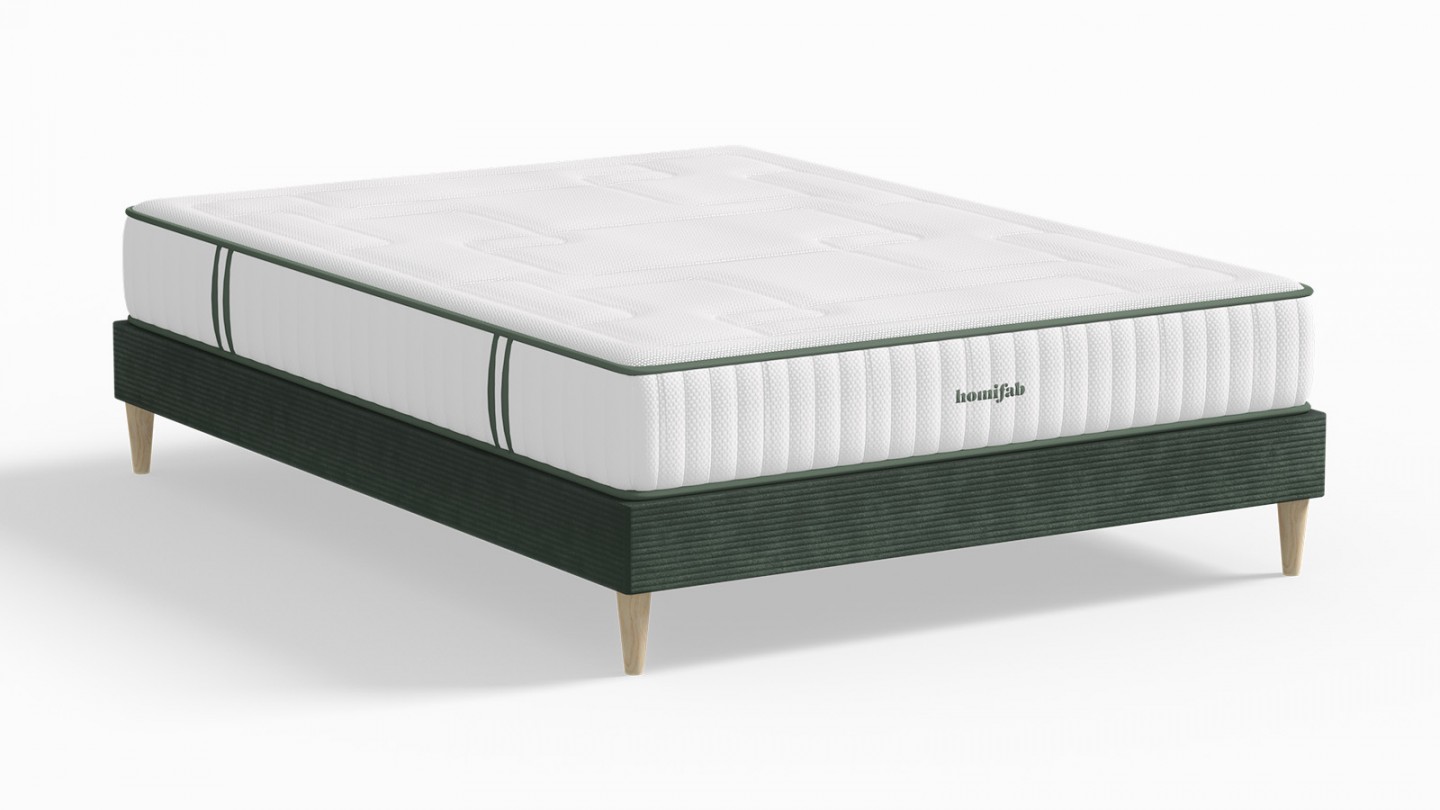 Ensemble lit adulte 160x200 cm en velours côtelé vert Dina + Matelas Latex naturel Latex Luxury