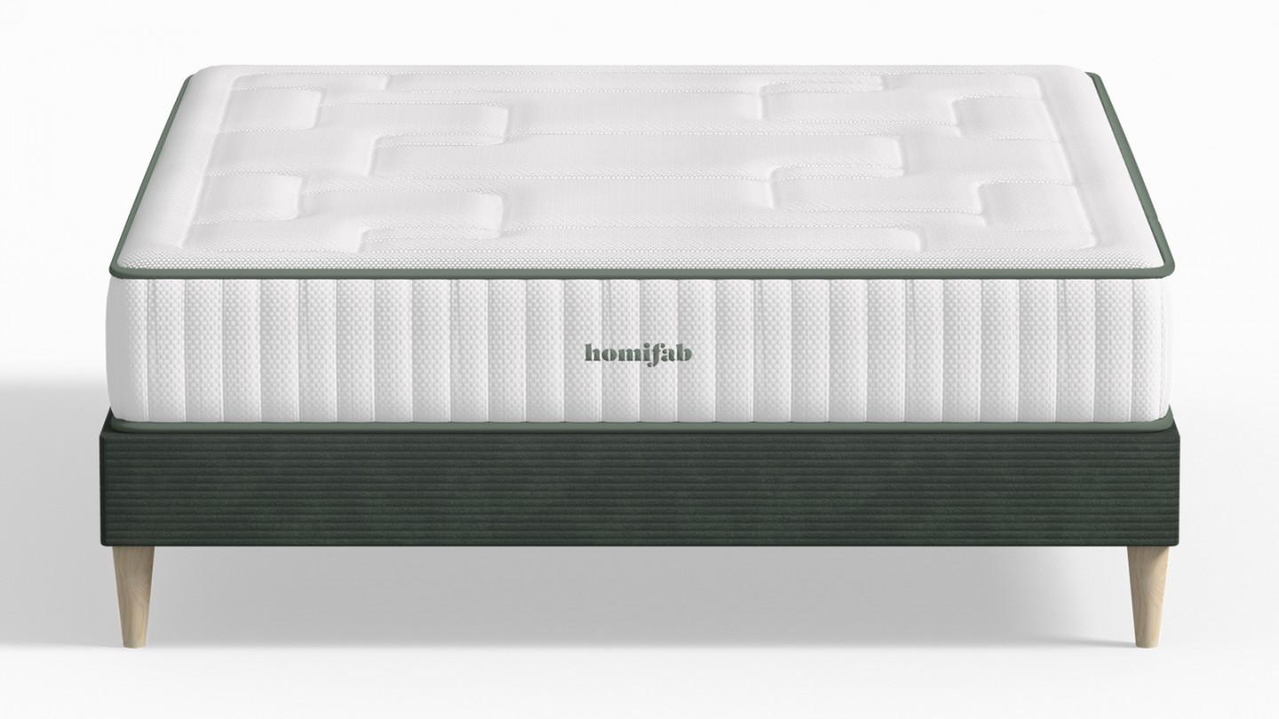 Ensemble lit adulte 180x200 cm en velours côtelé vert Dina + Matelas Latex naturel Latex Luxury