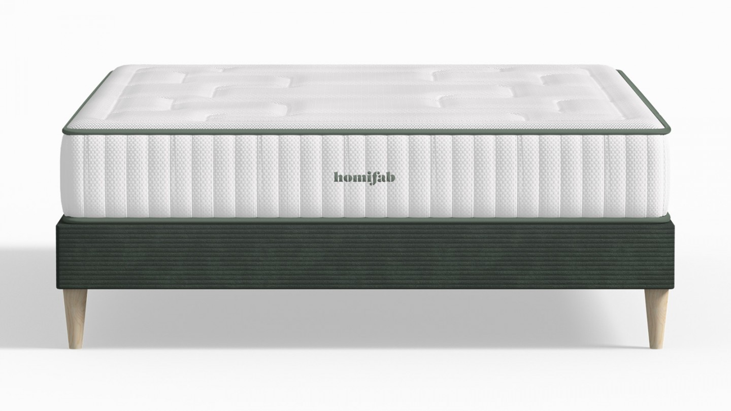 Ensemble lit adulte 180x200 cm en velours côtelé vert Dina + Matelas Latex naturel Latex Luxury