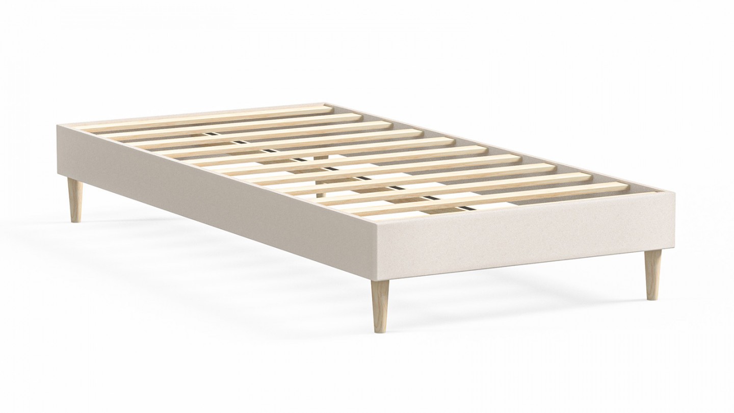 Ensemble lit adulte 90x190 cm en velours beige Dina + Matelas ressorts ensachés Mousse HR