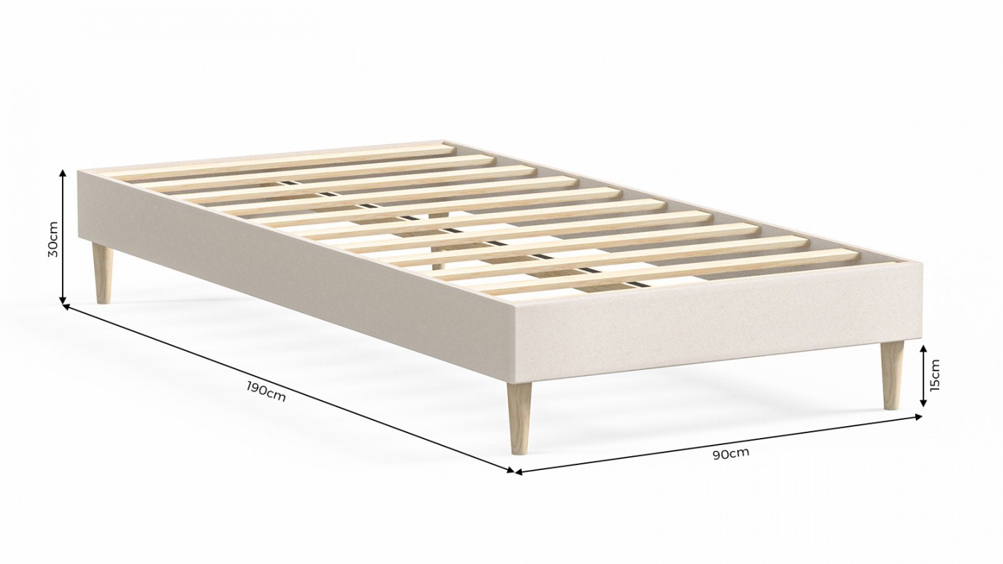 Ensemble lit adulte 90x190 cm en velours beige Dina + Matelas ressorts ensachés Mousse HR