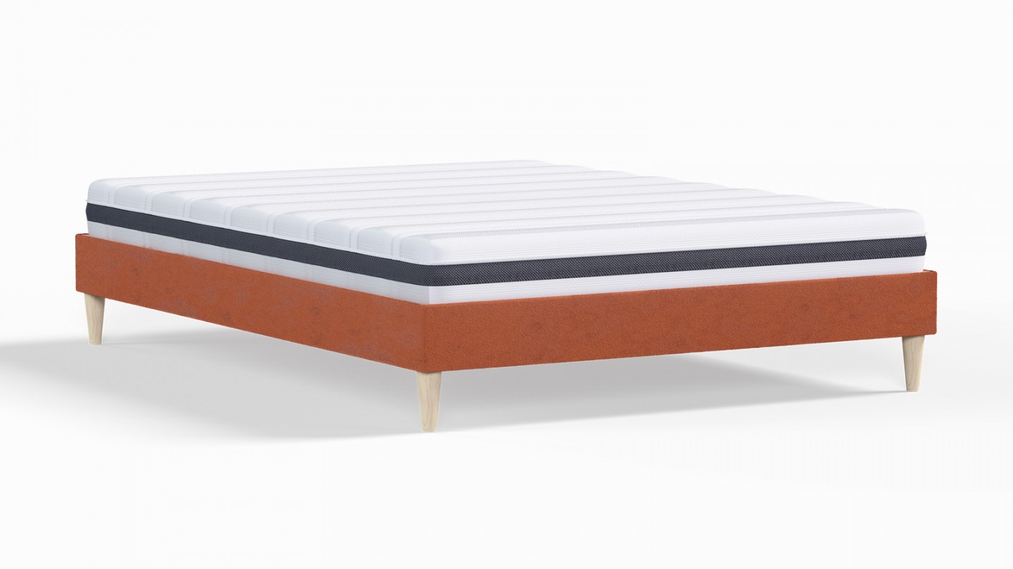 Ensemble lit adulte 140x190 cm en velours rouille Dina + Matelas ressorts ensachés Mousse HR