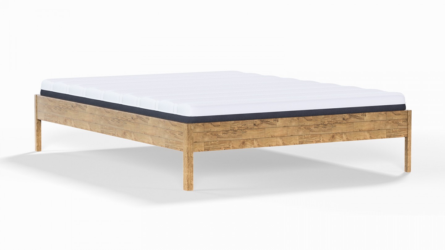 Ensemble lit adulte 140x190 cm en chêne massif Aina + Matelas ressorts ensachés Mousse HR