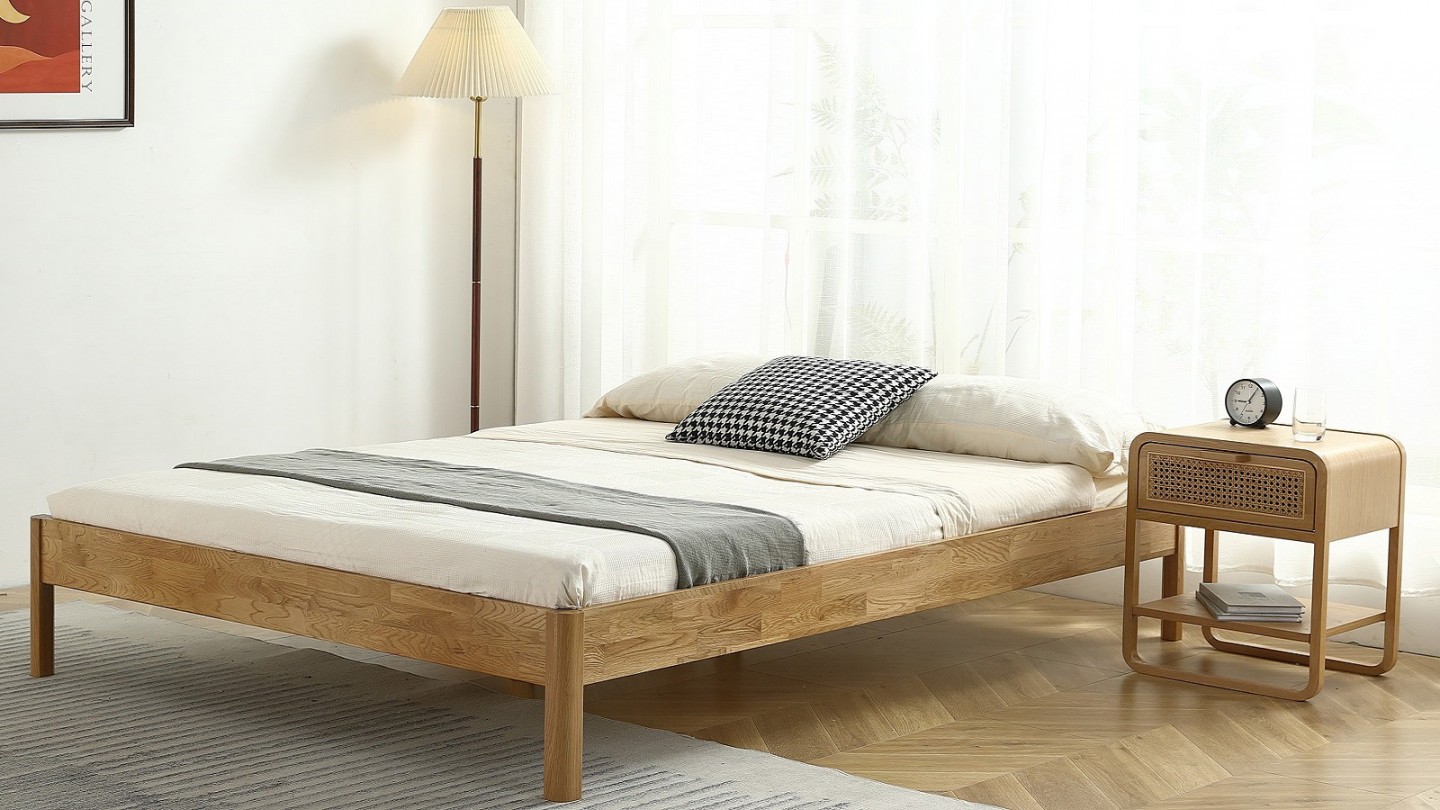 Ensemble lit adulte 140x190 cm en chêne massif Aina + Matelas ressorts ensachés Mousse HR