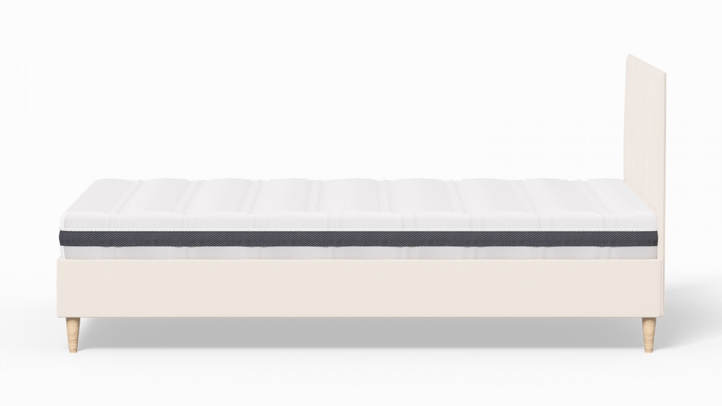 Ensemble lit adulte 140x190 cm en velours beige avec tête de lit matelassée Eliot + Matelas ressorts ensachés Mousse HR