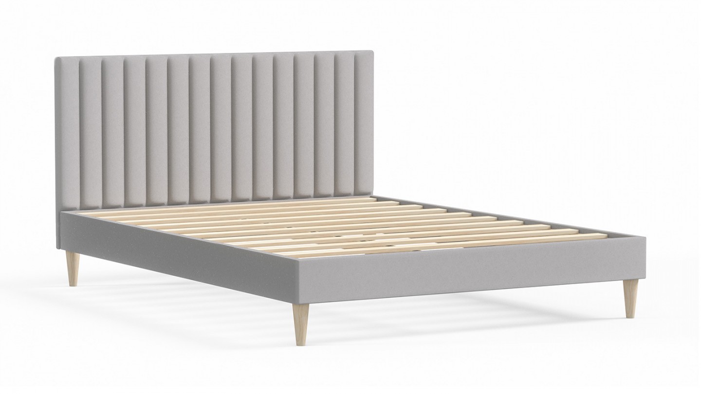 Ensemble lit adulte 140x190 cm en velours gris clair avec tête de lit matelassée Eliot + Matelas ressorts ensachés Mousse HR