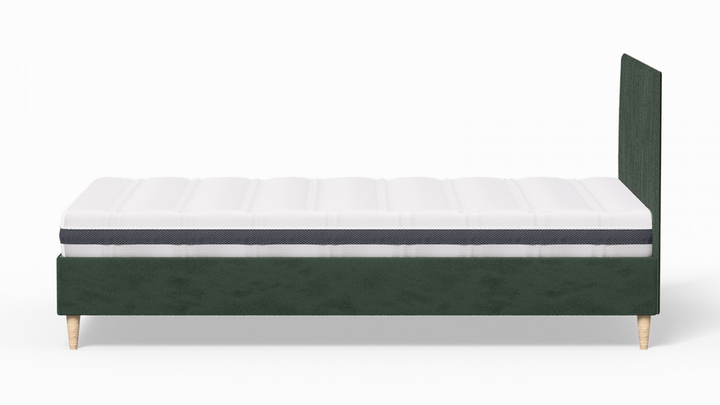 Ensemble lit adulte 140x190 cm en velours vert avec tête de lit matelassée Eliot + Matelas ressorts ensachés Mousse HR