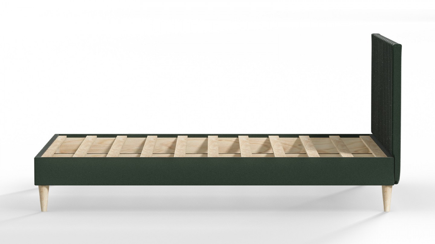 Ensemble lit adulte 140x190 cm en velours vert avec tête de lit matelassée Eliot + Matelas ressorts ensachés Mousse HR