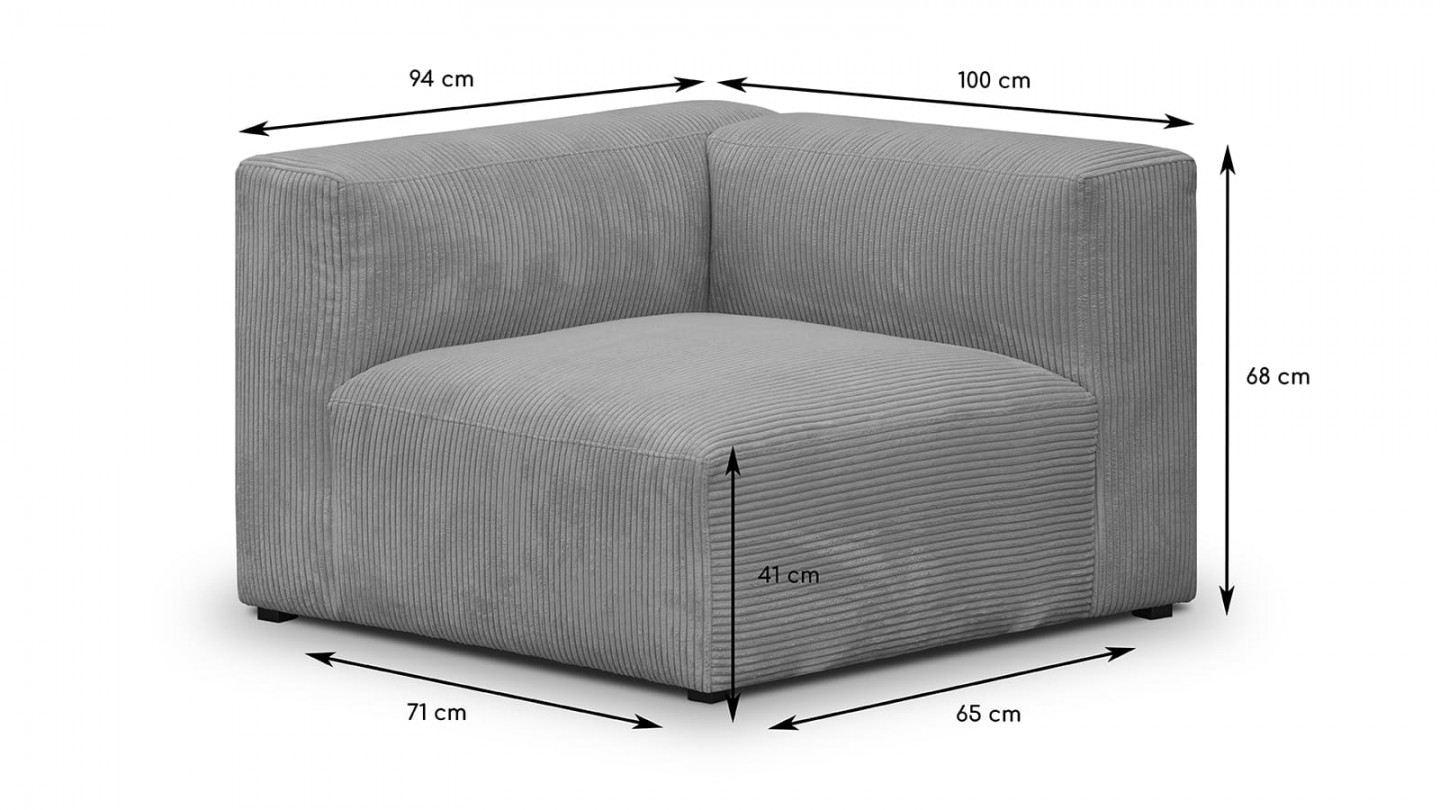 Canapé d'angle à droite modulable avec méridienne 4 places en velours côtelé gris clair - Modulo