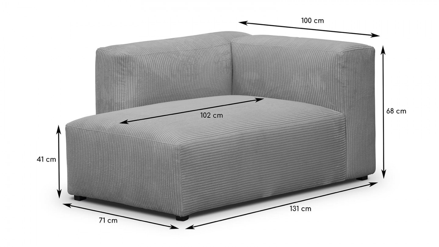 Canapé d'angle à gauche modulable avec méridienne 4 places en velours côtelé gris clair - Modulo