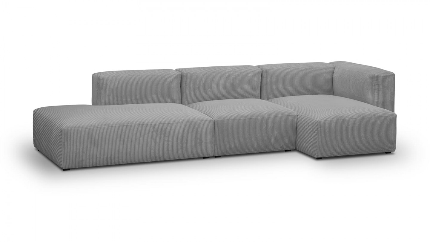 Canapé d'angle à droite modulable avec méridienne 5 places en velours côtelé gris clair - Modulo Canapé d'angle à droite modulable avec méridienne 5 places en velours côtelé gris clair - Modulo