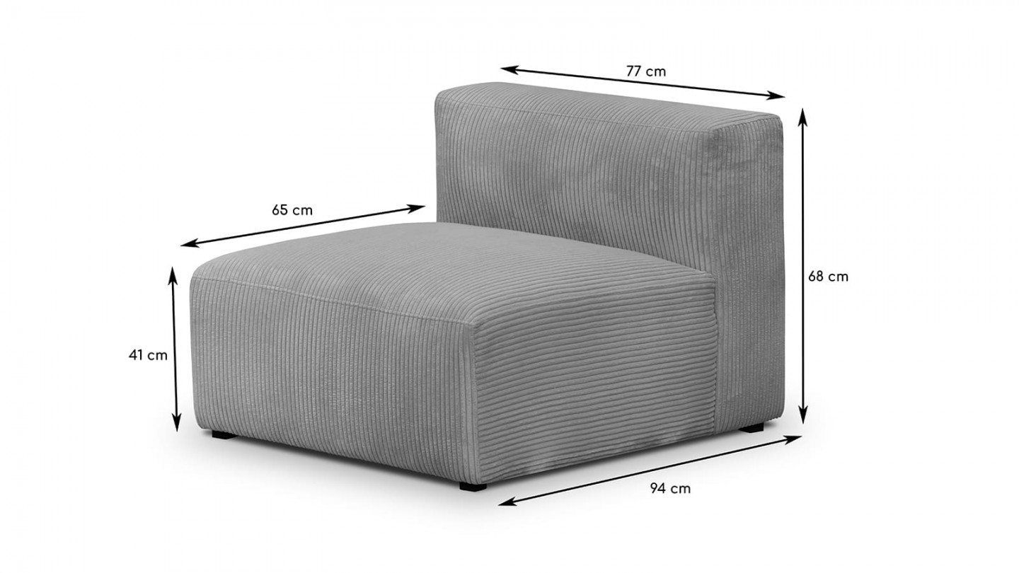 Canapé d'angle à droite modulable avec méridienne 5 places en velours côtelé gris clair - Modulo