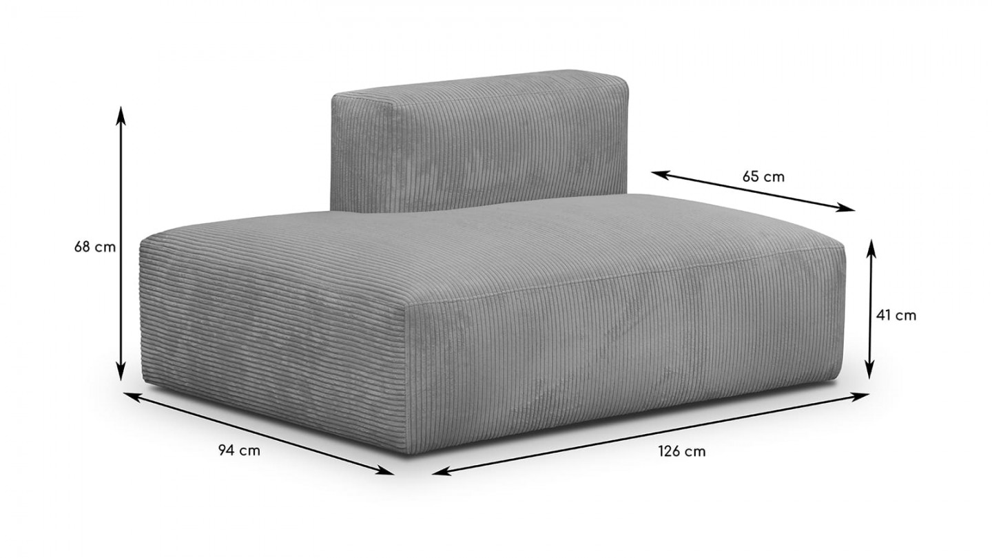 Canapé d'angle à droite modulable avec méridienne 5 places en velours côtelé gris clair - Modulo