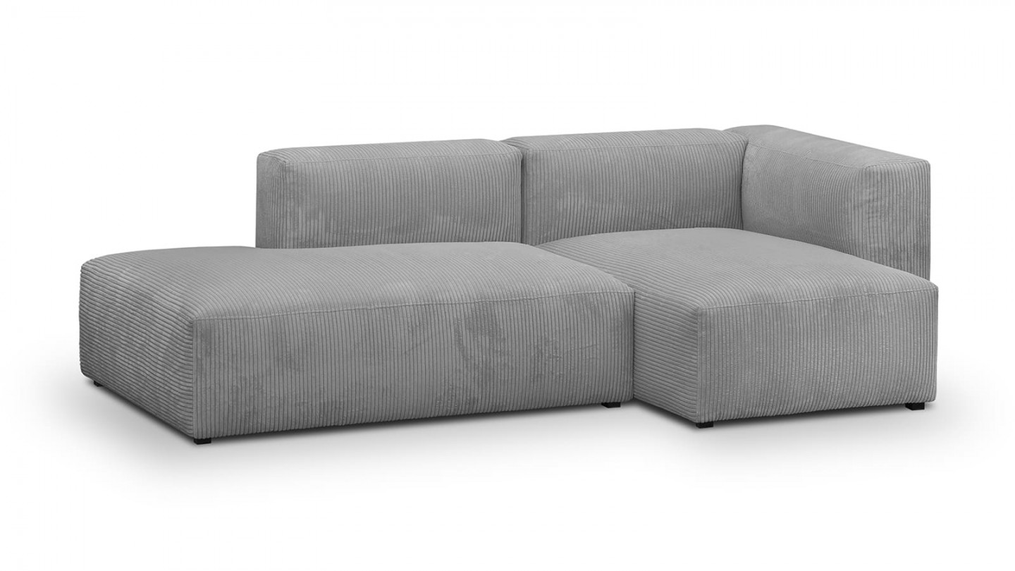Canapé d'angle à droite modulable avec méridienne 3/4 places en velours côtelé gris clair - Modulo Canapé d'angle à droite modulable avec méridienne 3/4 places en velours côtelé gris clair - Modulo