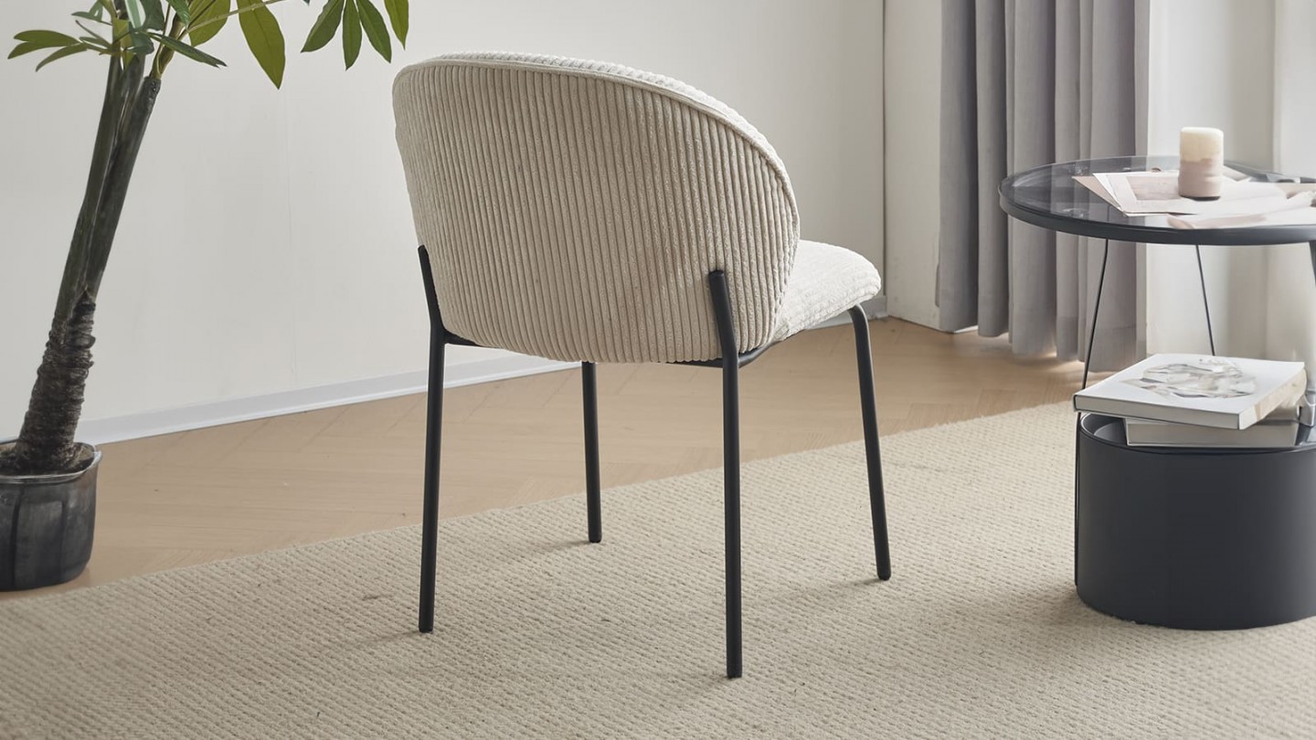 Lot de 2 chaises de salle à manger en velours côtelé beige - piètement en métal noir - Noé