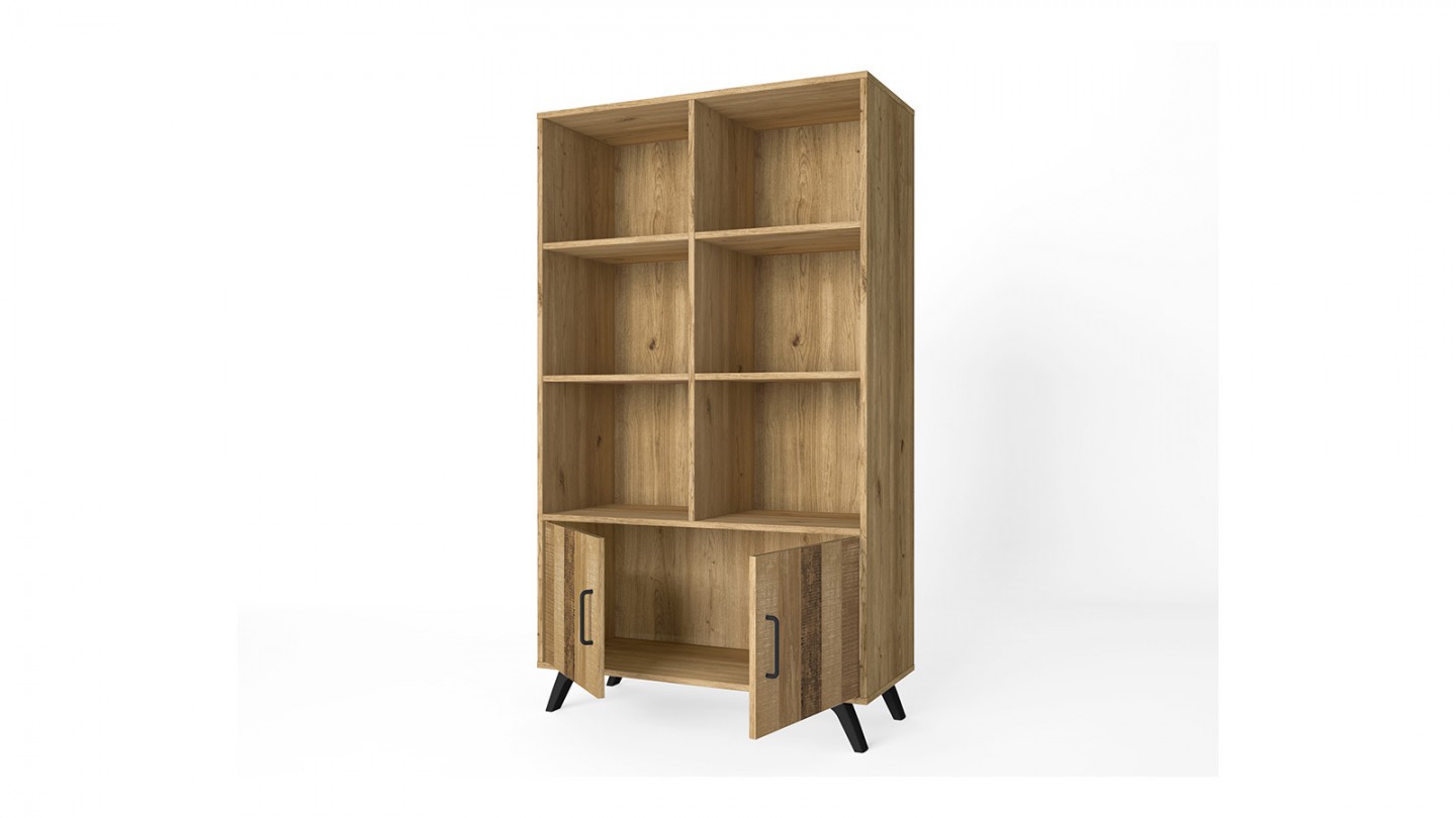 Bibliothèque 2 portes effet bois 92 cm - Inari