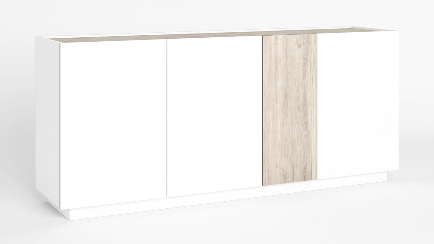 Buffet 4 portes blanc et effet bois 180 cm - Josie